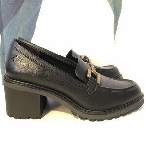 Women's Black Loafers with Gold Buckle